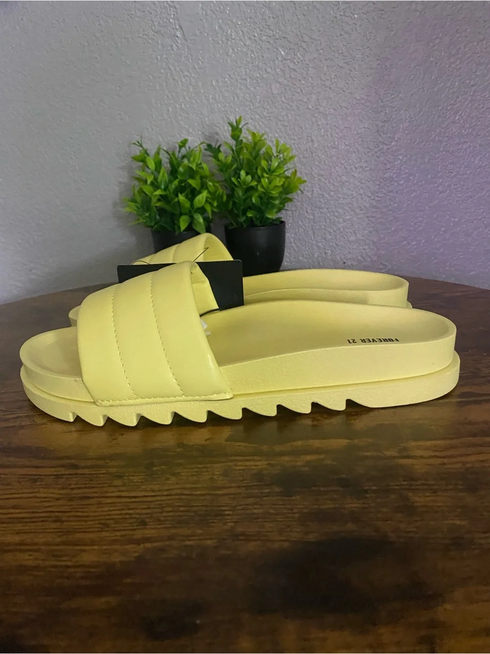 Forever 21 Yellow Quilted Slide Sandals